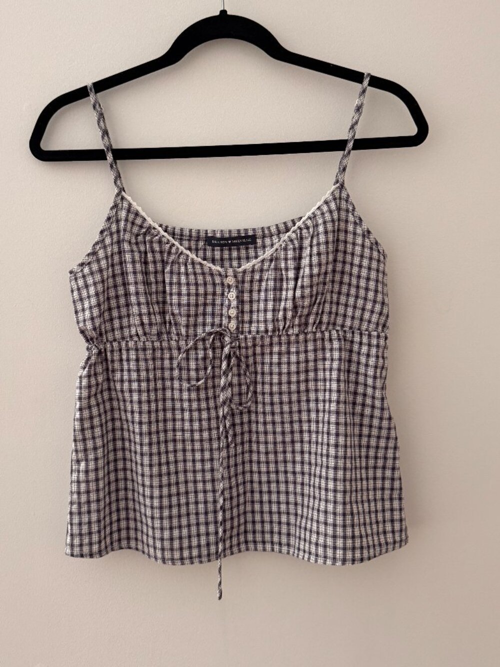 Brandy Melville Plaid Ruched Tie-Front Cami Top